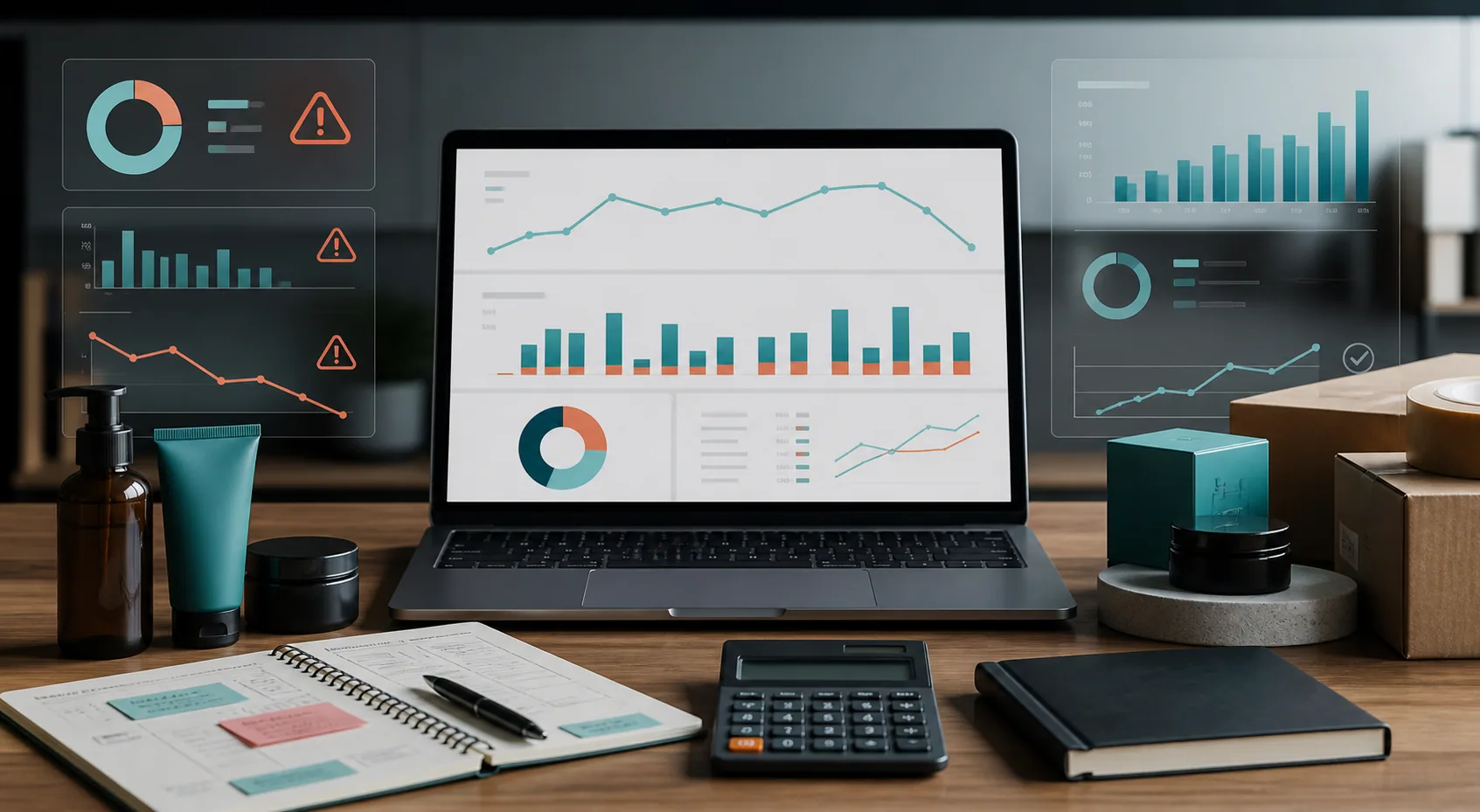 Laptop dashboard with ad and profit charts