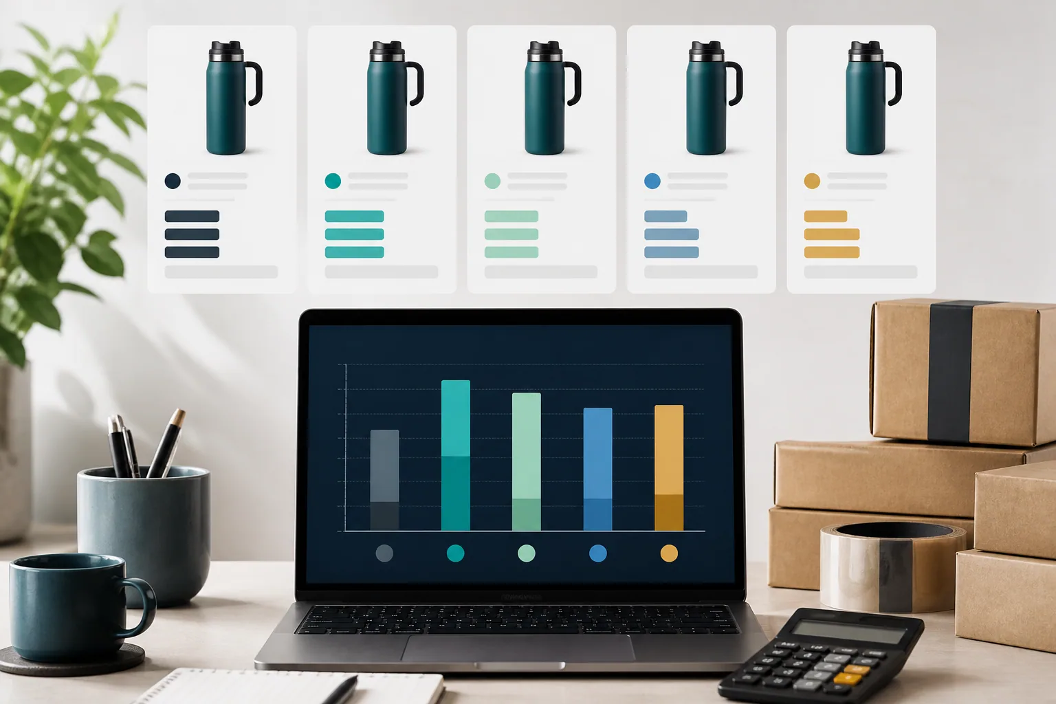 Marketplace comparison dashboard with parcels and product cards