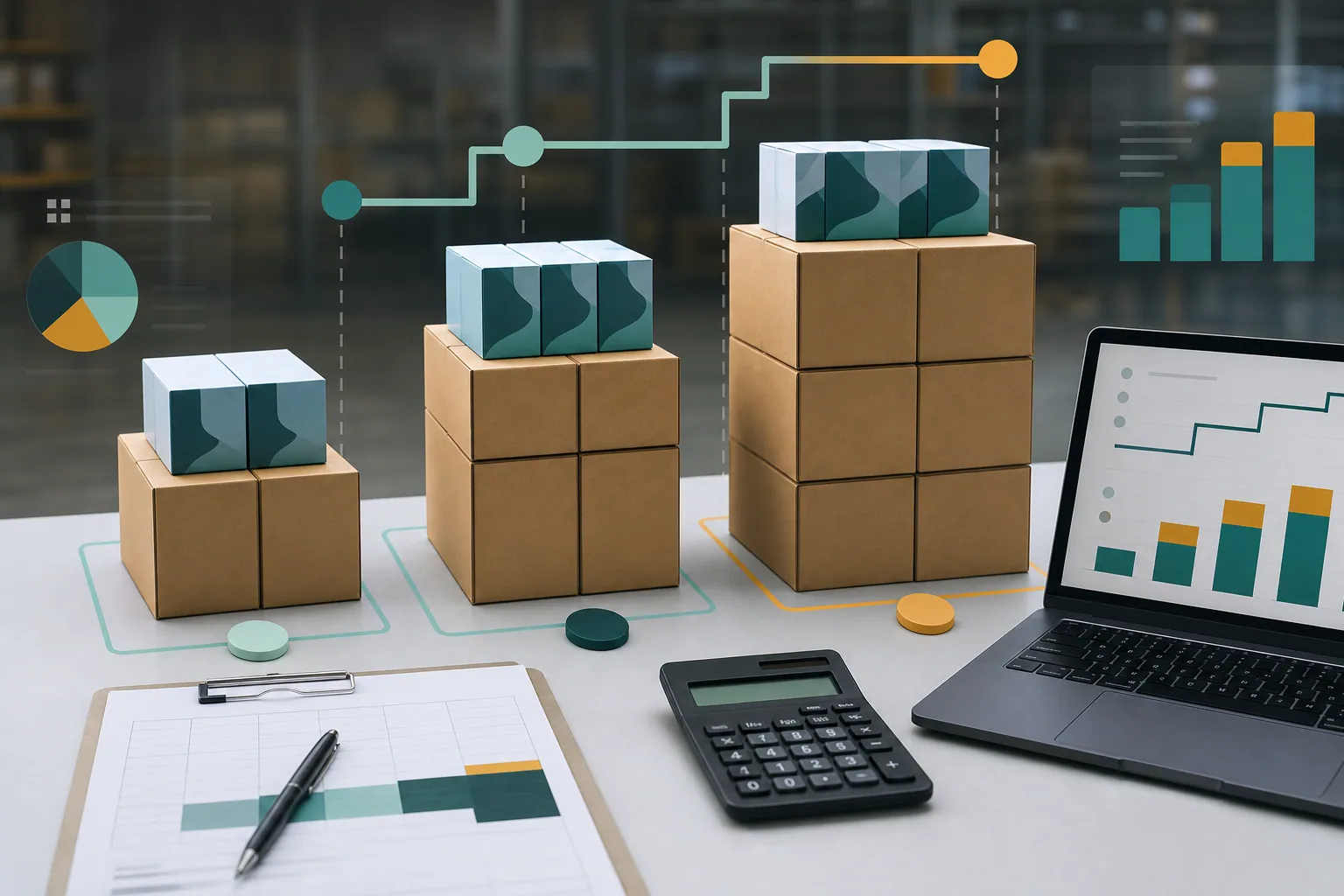 Stacked parcels with order quantity calculations