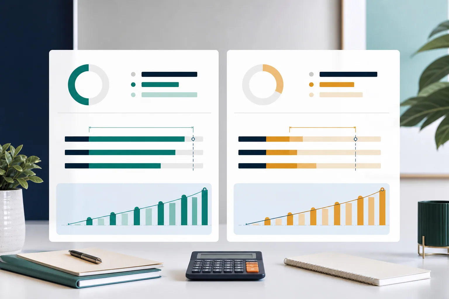 Notebook showing pricing calculations beside a dashboard
